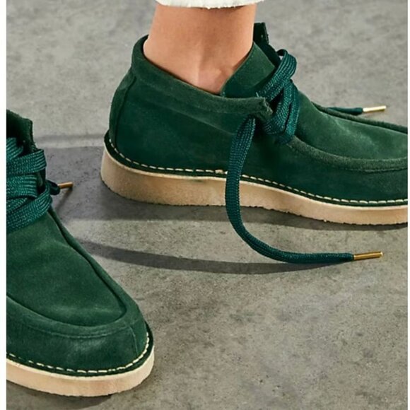 Free People Ashton Suede Moccasin Ankle Boots Green Size 38 - Picture 2 of 9
